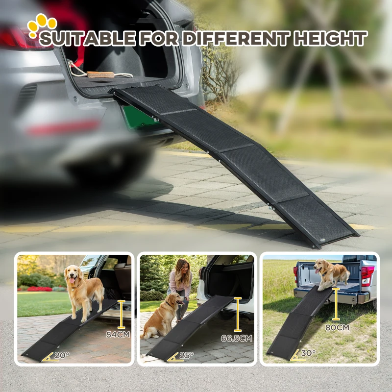 PawHut Folding Pet Ramp, 62 Inch Lightweight Portable Dog Ramp for Extra Large Dogs, Non-Slip Surface for Cars, Trucks and SUVs, Black