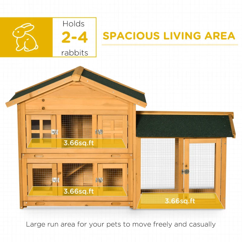 PawHut 59" Wooden Rabbit Hutch 2 Tier Bunny House Pet Playpen Enclosure for Indoor Outdoor with Slide-out Tray, Ramp, for Rabbits and Small Animals, Orange