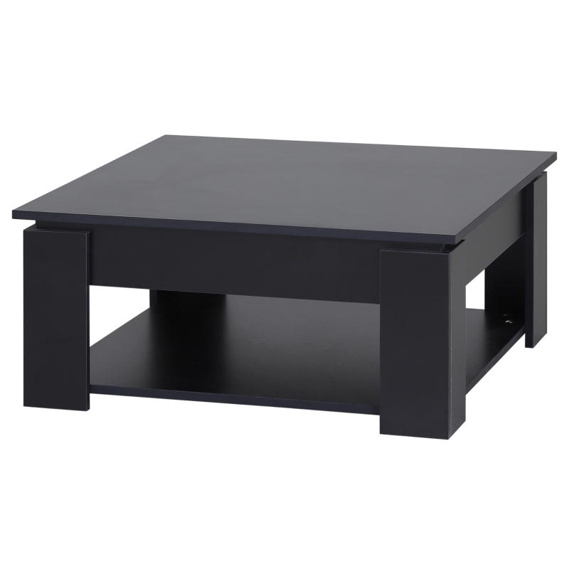 HOMCOM 2 Tier Simple Modern Coffee Table Bottom Shelf Living Room Black