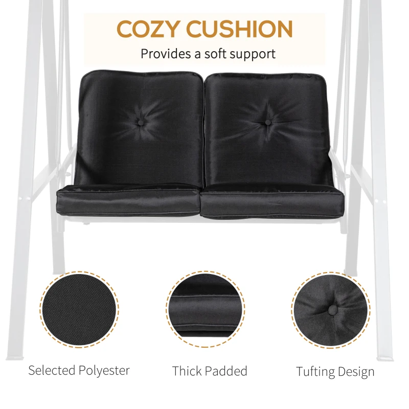 Outsunny 2-Seater Outdoor Porch Swing with Adjustable Canopy, Patio Swing Chair for Garden, Poolside, Backyard, Black