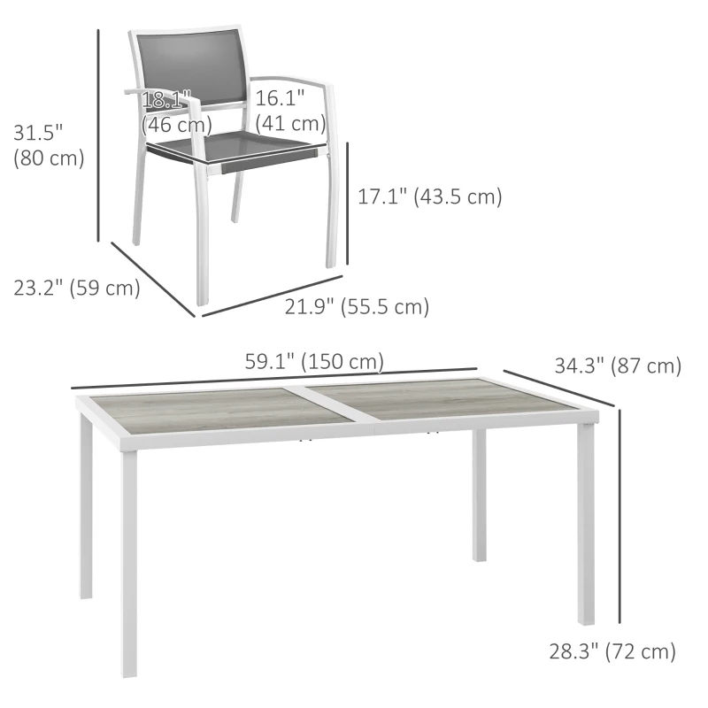 Outsunny 7 Pieces Outdoor Dining Set with 6 Stackable Chairs, Patio Table and Chairs with Plastic Top, Breathable Mesh Seat Back