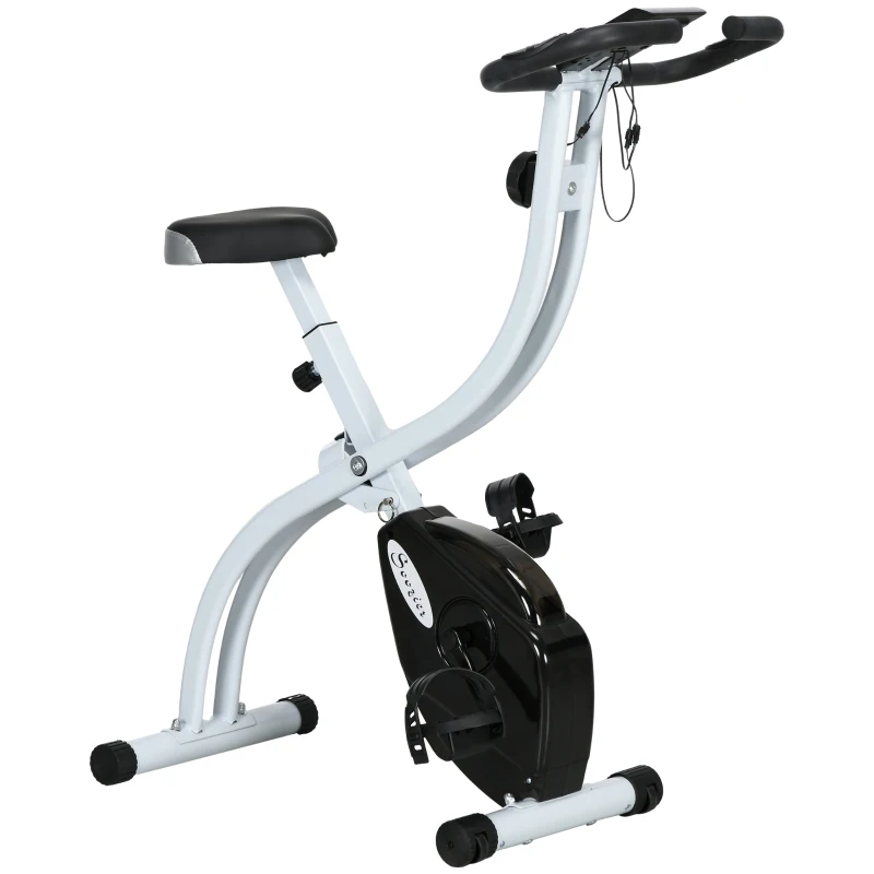 Soozier Foldable & Quiet Exercise Bike with 8-Level Magnetic Resistance, Pulse Sensor, Wheels and LCD Monitor, Black