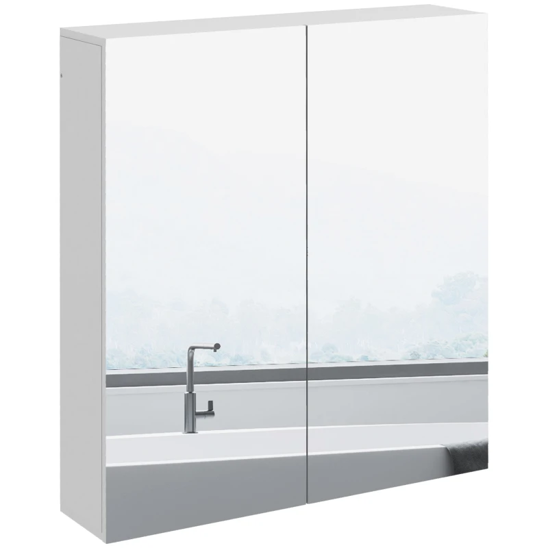 kleankin Wall Mounted Mirror Cabinet, Bathroom Medicine Cabinet with Mirror, 2 Doors, Adjustable Shelf and Soft Close Mechanism