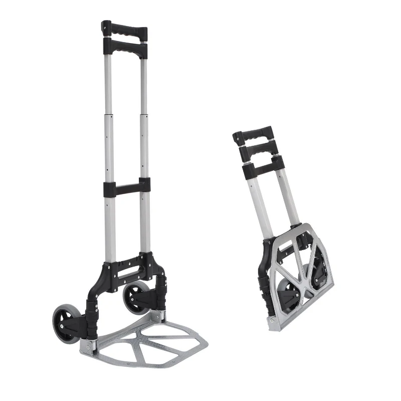 HOMCOM Folding Hand Truck and Dolly with 2 Wheels for Moving, Heavy Duty Luggage Handcart, Aluminum Box Cart with 3 Level Adjustable Telescoping Handle for 154lbs Load Capacity