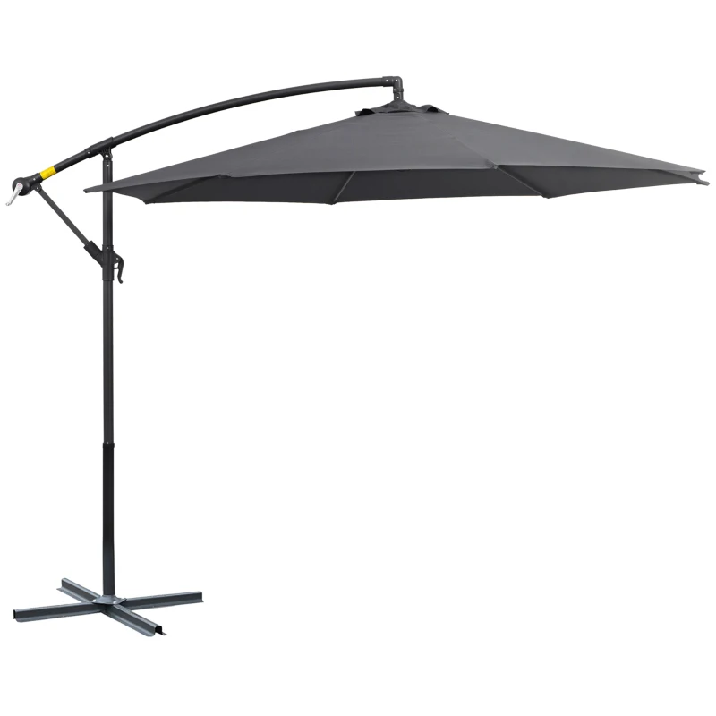 Outsunny Φ10' Deluxe Patio Umbrella Outdoor Market Parasol Banana Hanging Offset Sunshade Crank Cross Base Grey