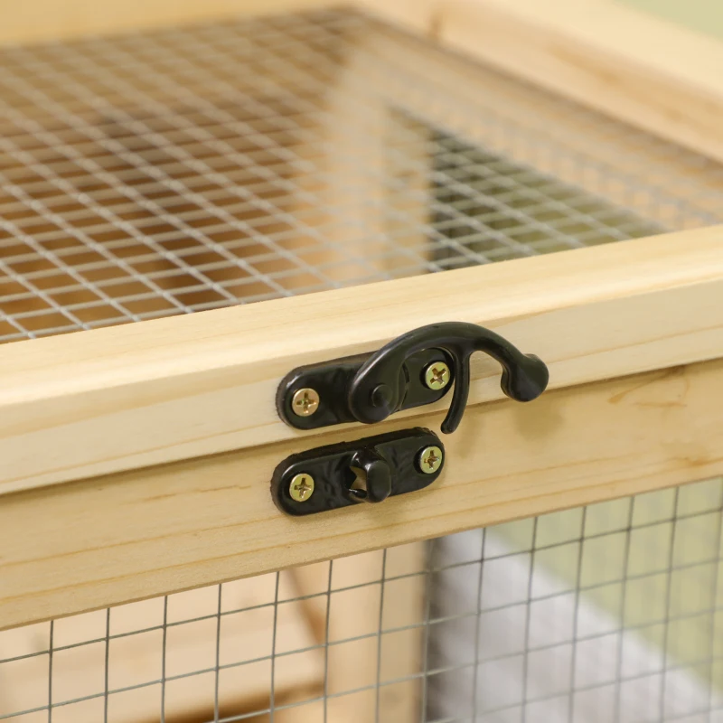 PawHut Wooden Hamster Cage, Mice Rodent Small Animals Kit Hutch, 2 Tiers Exercise Play House, with Sliding Tray, Ladder, Seesaw, Running Wheel, Openable Roofs, 31" x 16" x 23.5", Natural Wood