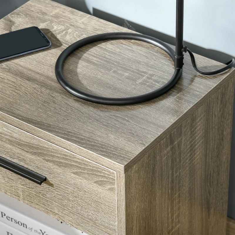 HOMCOM Modern Side Table with Drawer and Storage Shelf, End Table for Living Room, Gray Wood Grain