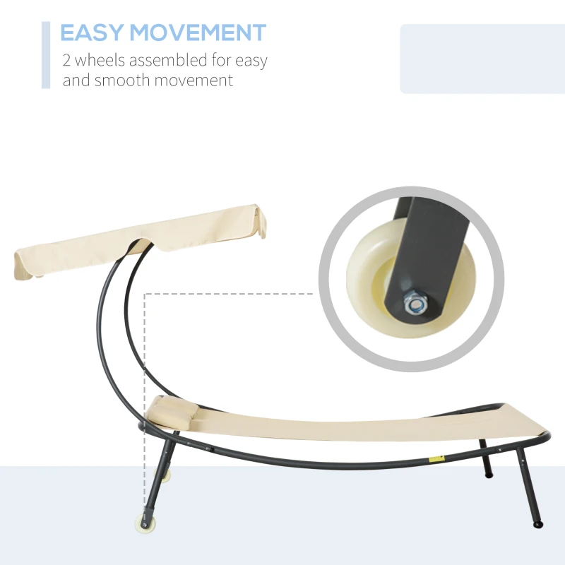 Outsunny Patio Double Chaise Lounge Chair, Outdoor Wheeled Hammock Daybed with Adjustable Canopy and Pillow for Sun Room, Garden, or Poolside, Beige