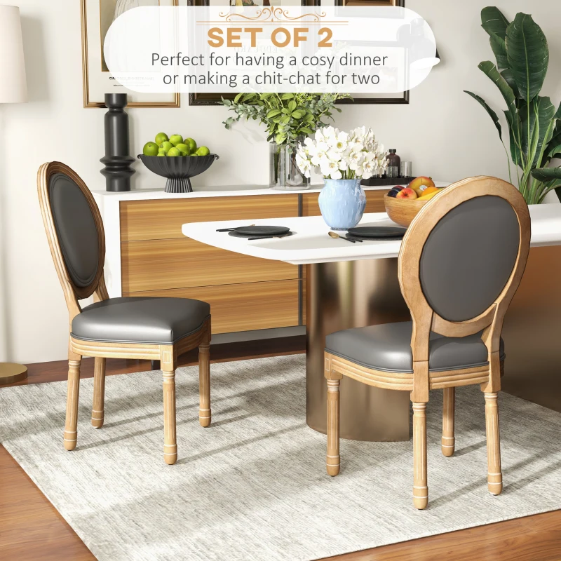 HOMCOM Dining Chairs Set of 2, French Vintage Style Kitchen Chairs with PU Leather Upholstery and Wooden Legs for Dining Room