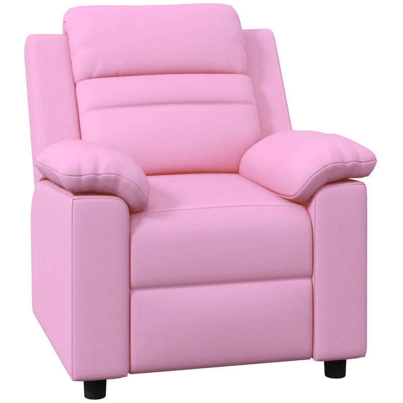 Qaba Kids Leather Recliner Chair with Armrest, Footrest, Headrest for Boys and Girls 3-9 Years Old, Pink