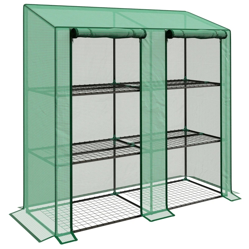Outsunny Portable Mini Greenhouse Green House with 3 Tier Shelves, Reinforced PE Cover, Roll-up Doors, 56.3" x 18.1" x 59.4"