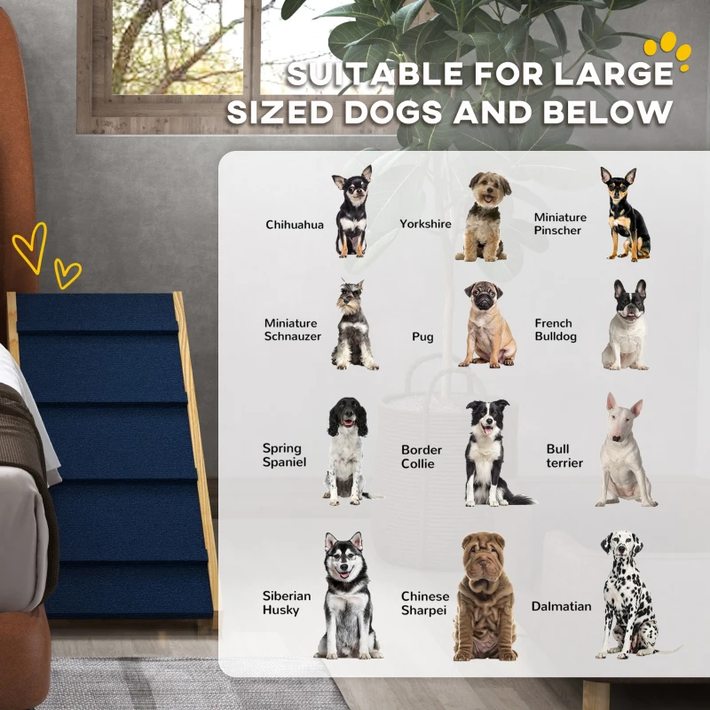 PawHut Adjustable Dog Ramp for Bed, Sofa, with Non-Slip Surface, Folding Dog Stair for Small, Medium, Large Dogs
