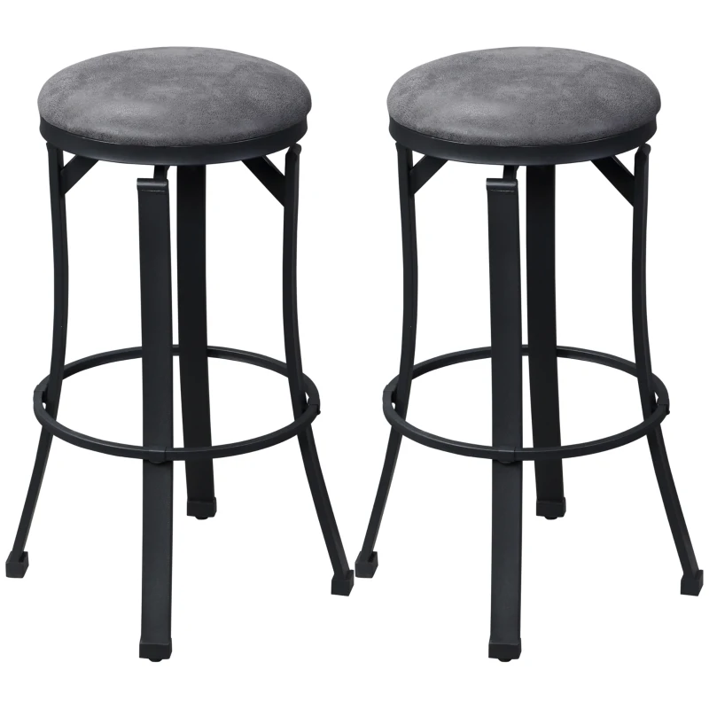 HOMCOM Bar Stools Set of 2, Vintage Barstools with Footrest and Microfiber Cloth, 29 Inch Bar Height Stool with Powder-Coated Steel Legs for Kitchen and Dining Room, Brown