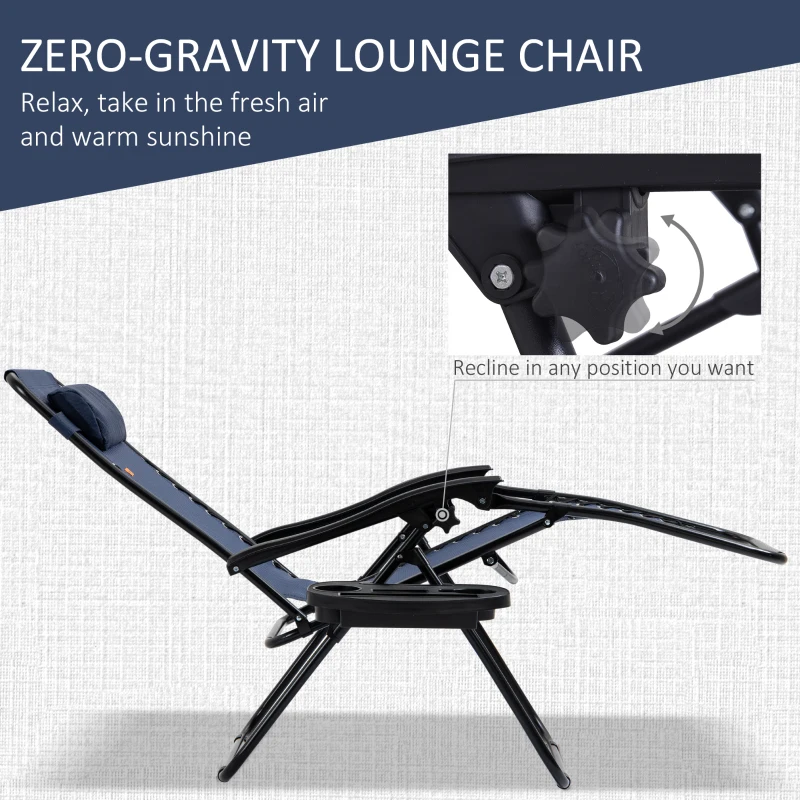 Outsunny Zero Gravity Chair Set of 2 Patio Chair with Side Table Cupholders and Pillows for Pool, Backyard, Lawn, Beach, Blue