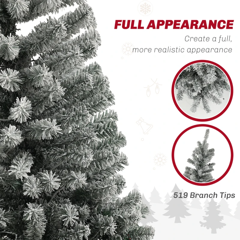 HOMCOM 7.5ft Prelit Pencil Artificial Christmas Tree, Flocked Xmas Tree with Remote, Dual Colour LEDs, 519 Tips, Metal Stand