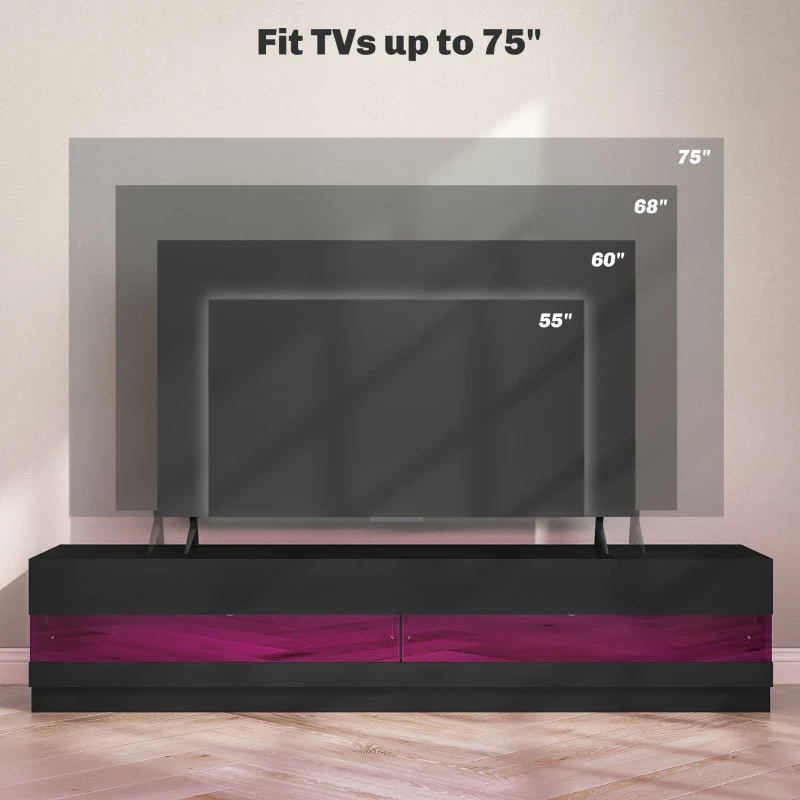 HOMCOM Lighted TV Stand for TVs up to 75", TV Cabinet with Storage for Living Room, High Gloss Black