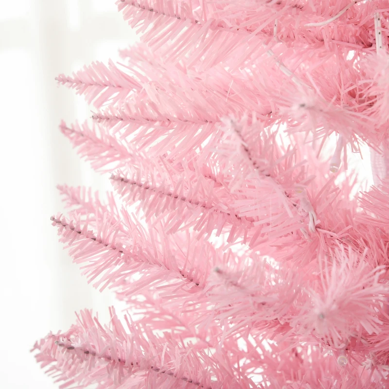 HOMCOM 7' Pre Lit Artificial Pencil Christmas Trees, Xmas Tree with Realistic Branches and Warm White LED Lights, Pink