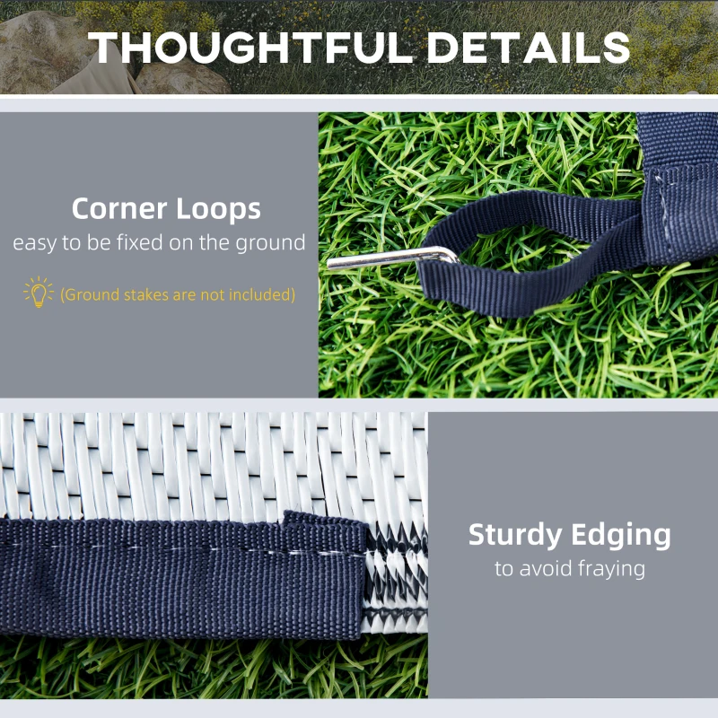 Outsunny Reversible Outdoor Rug, 9' x 18' Waterproof Plastic Straw Floor Mat, Portable RV Camping Carpet, Large Floor Mat for Backyard, Deck, Picnic, Beach, Blue & White