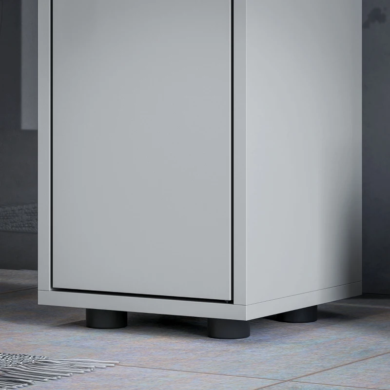 kleankin 71" Tall Bathroom Cabinet, Narrow Toilet Paper Cabinet with Open Shelves, 2 Door Cabinets, Adjustable Shelves, Grey