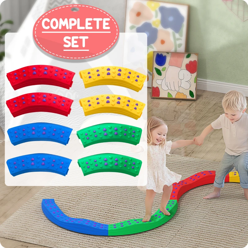 Qaba 8PCs Kids Balance Beam Stepping Stones w/ Non-slip Foot Pads