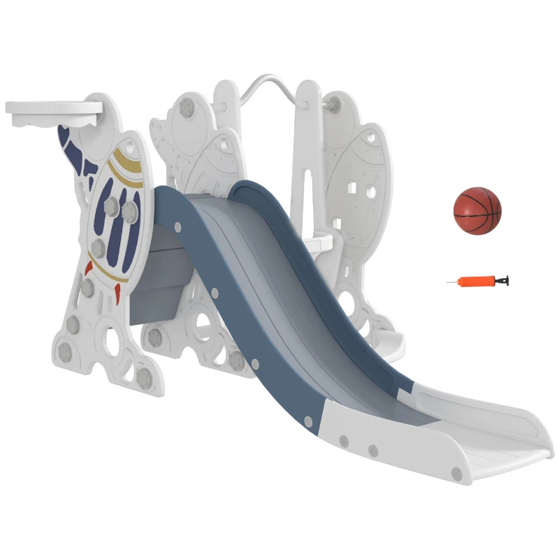 Qaba 3 in 1 Toddler Slides for Kids with Basketball Hoop, Baby Slide and Swing Set Indoor Playground, Space Theme