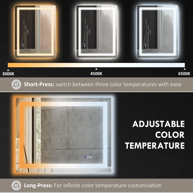 HOMCOM Dimmable Bathroom Mirror with Lights, 39" x 32" Backlit/Front Lit LED Mirror, Anti-Fog, Memory, Infinite Color Temp
