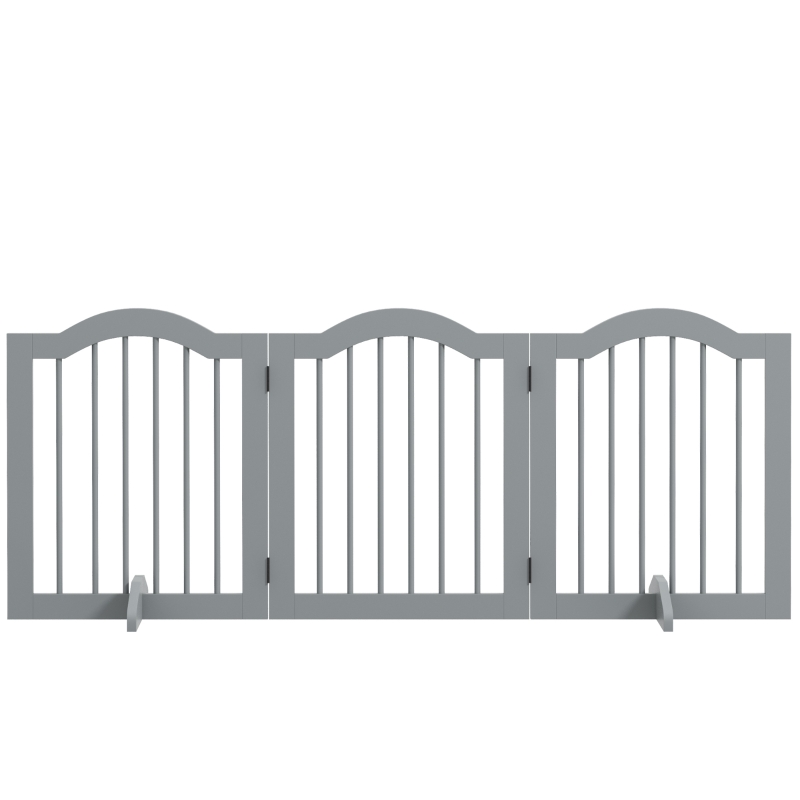 PawHut 24" Freestanding Pet Gate For Dogs with 2 Support Feet, Light Grey