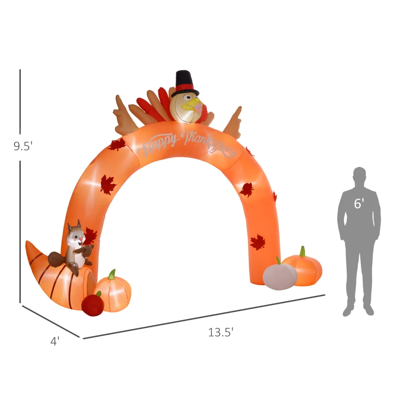 Outsunny 9.7ft Thanksgiving Turkey Archway, Inflatables Outdoor Decorations, Blow Up LED Yard Display for Holiday