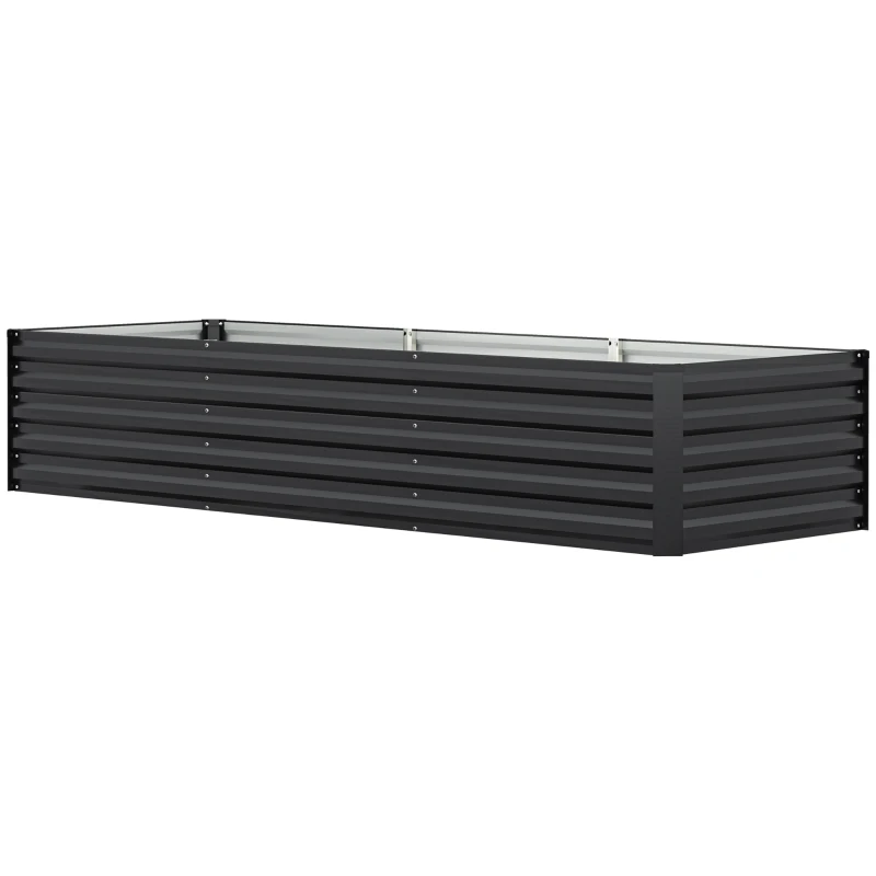 Outsunny 8 x 2.6 x 1.5ft Galvanized Raised Garden Bed, Reinforced Outdoor Planter Box with Open Bottom, Dark Grey