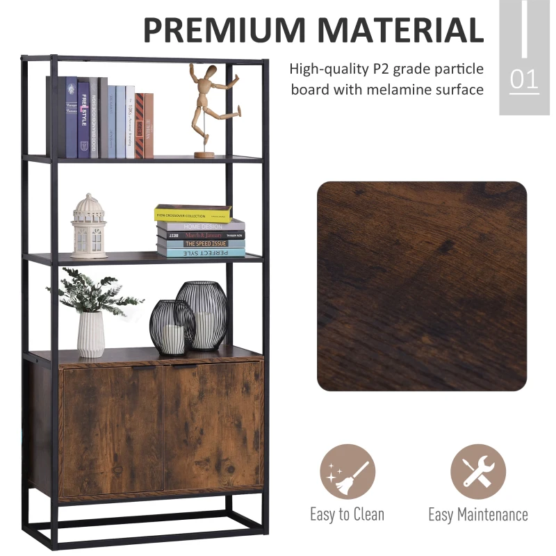 HOMCOM Bookcase with Cabinet, 3-Tiers Bookshelf for Storage, Tall Organizer Multifunctional Rack for Living Room Home Office, Brown