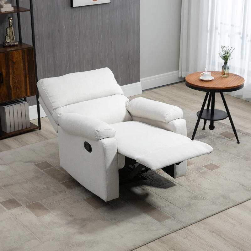 HOMCOM Recliner Chair, Manual Reclining Chair with Footrest, Padded Seat for Living Room, Bedroom, Study, Cream White
