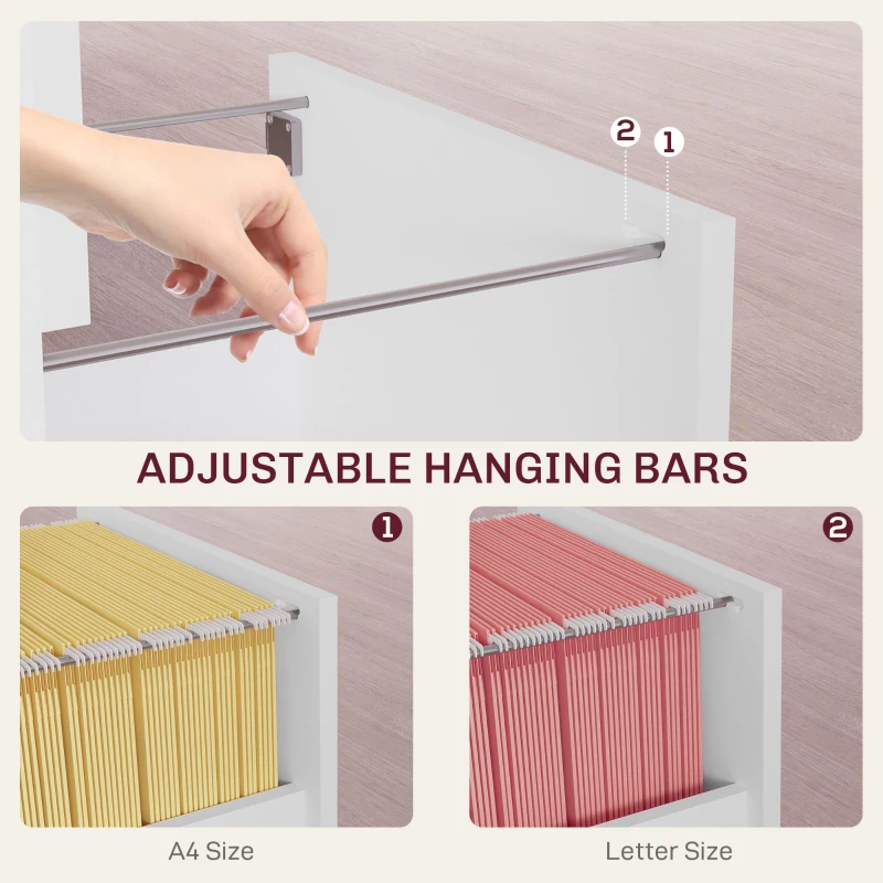 HOMCOM 2-Drawer Small Filing Cabinet Lockable Home Office Storage Cabinet with Adjustable Hanging Bars for A4 Letter White