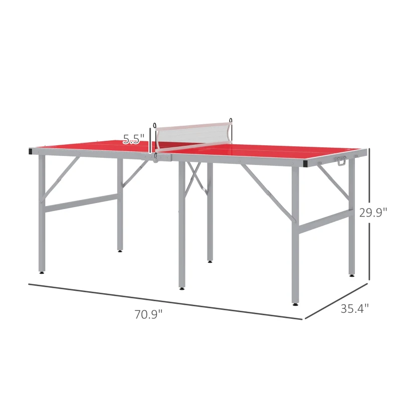 Soozier Portable Ping Pong Table Set, Foldable Table Tennis Table with Net, 2 Paddles, 3 Balls for Outdoor Indoor, Red