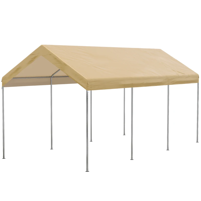 Outsunny 10' x 20' Party Tent and Carport, Height Adjustable Portable Garage, Outdoor Canopy Tent 8 Legs without Sidewalls for Car, Truck, Boat, Motorcycle, Bike, Garden Tools, Beige
