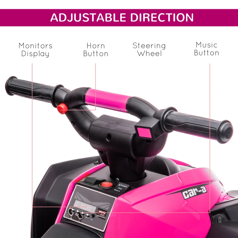Aosom 12V Kids ATV Quad Car with Forward & Backward Function, Wear-Resistant Wheels, Music, for Toddlers 3-5 Years Old, Pink