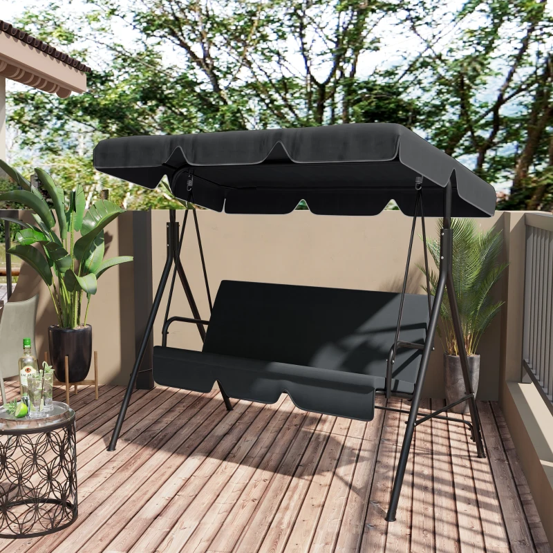 Outsunny 2/3 Seater Swing Canopy Replacement, Outdoor Swing Seat Top Cover, UV50+ Sun Shade (Canopy Only), Black