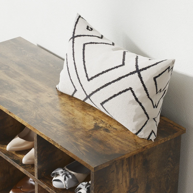 HOMCOM Coat Rack Shoe Bench Set, Entryway Shoe Bench with 8 Storage Cubbies, 4 Hooks for Hallway, Living Room, Rustic Brown