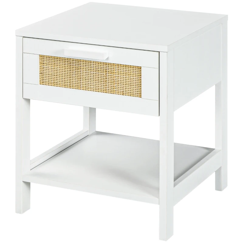 HOMCOM Modern Bedside Table, Accent Nightstand with Drawer and Open Shelf, Bed End Table for Bedroom, Living Room, White