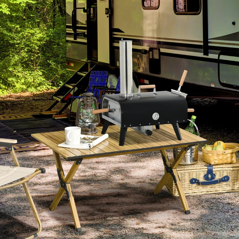 Outsunny Pellet Wood Fired Pizza Oven, Outdoor Pizza Maker with 12" Rotating Stone, Peel and Waterproof Cover