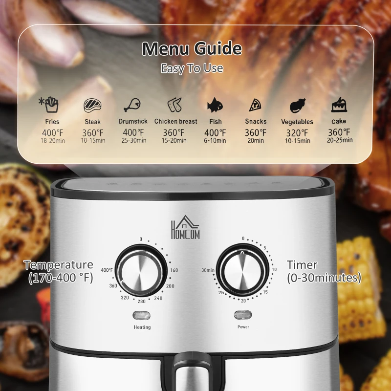 HOMCOM Air Fryer, 1700W 6.9 Quart Air Fryer Oven with 360° Air Circulation, Adjustable Temperature, Timer and Nonstick Basket for Oil Less or Low Fat Cooking