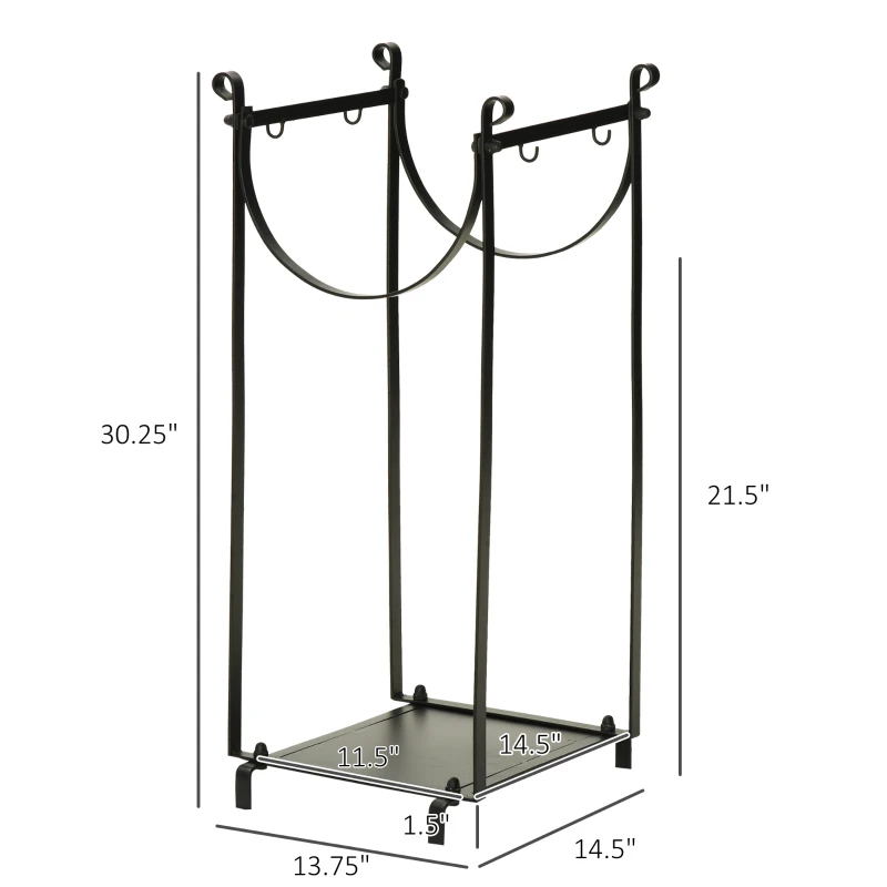 Outsunny Firewood Rack with Fireplace Tools, Outdoor Firewood Holder, 30.25" Tall Build with 2-Tiers for Fireplace, Wood Stove, Hearth or Fire Pit, Poker, Tongs, Broom, Shovel, Black