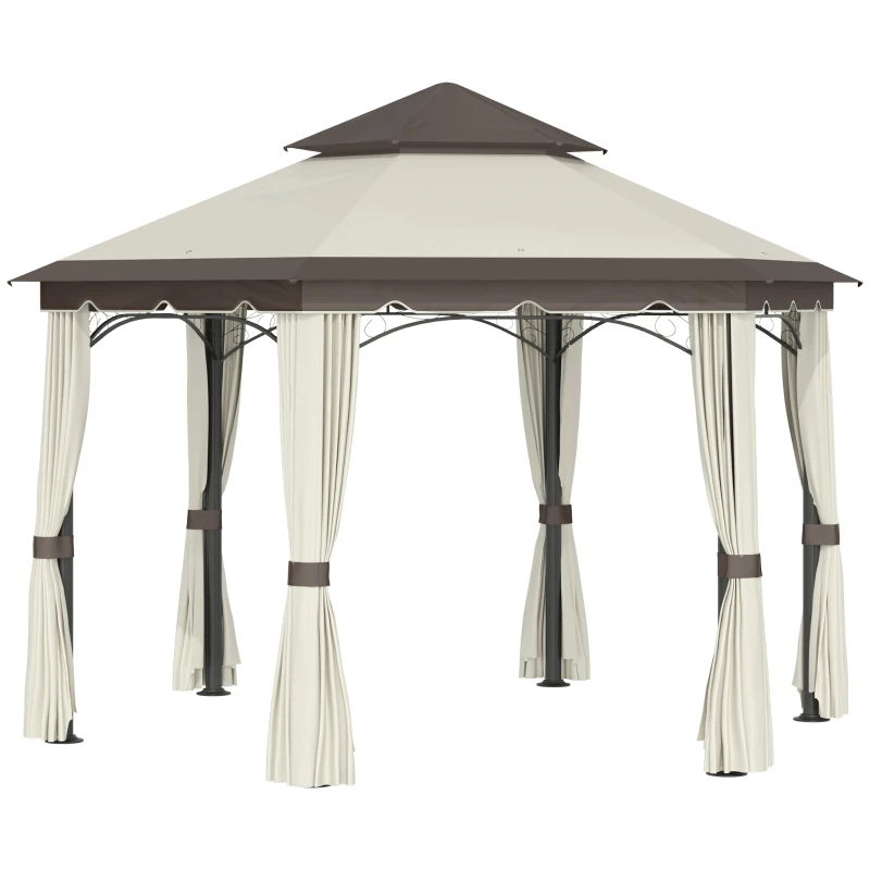 Outsunny 13x13ft Hexagonal Patio Gazebo, Double Roof Garden Pavilion Outdoor Marquee Canopy Wedding Party Tent Shelter with Sidewall Panels