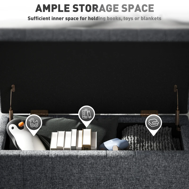 HOMCOM Storage Ottoman, Linen Fabric End of Bed Bench with Button Tufted Storage Bench for Bedroom, Grey