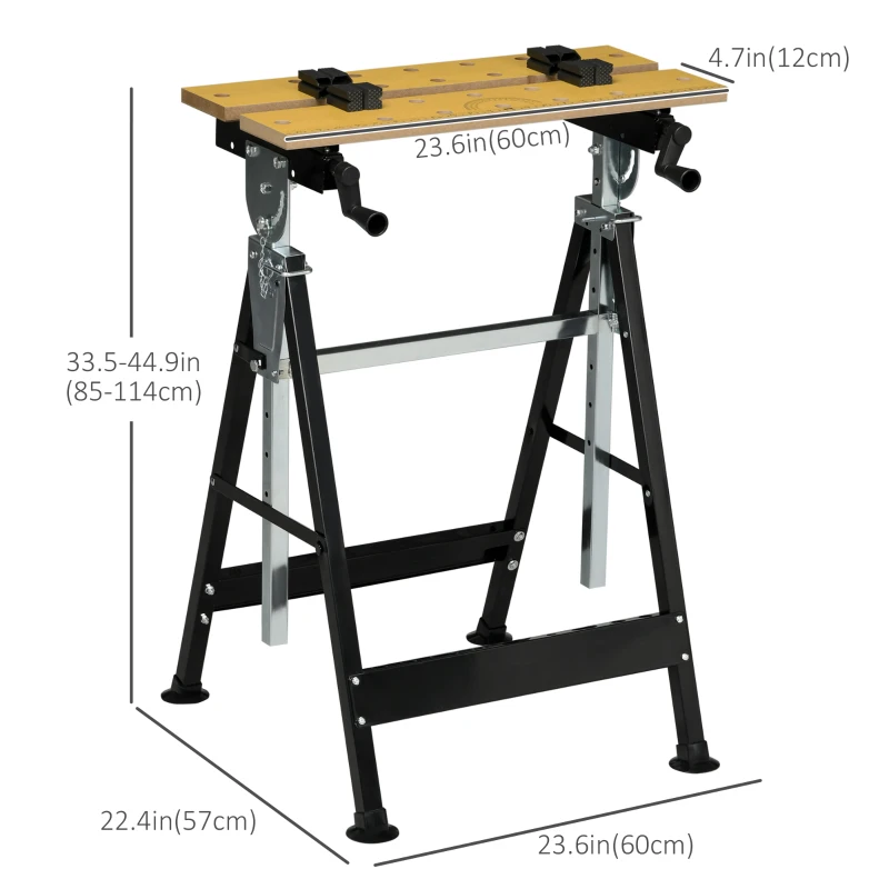 HOMCOM Portable Work Bench, Workshop Tool Stand with 6-Level Height Adjustable Work Table, Carpenter Saw Table with 4 Clamps, Steel Frame, 220lbs Capacity