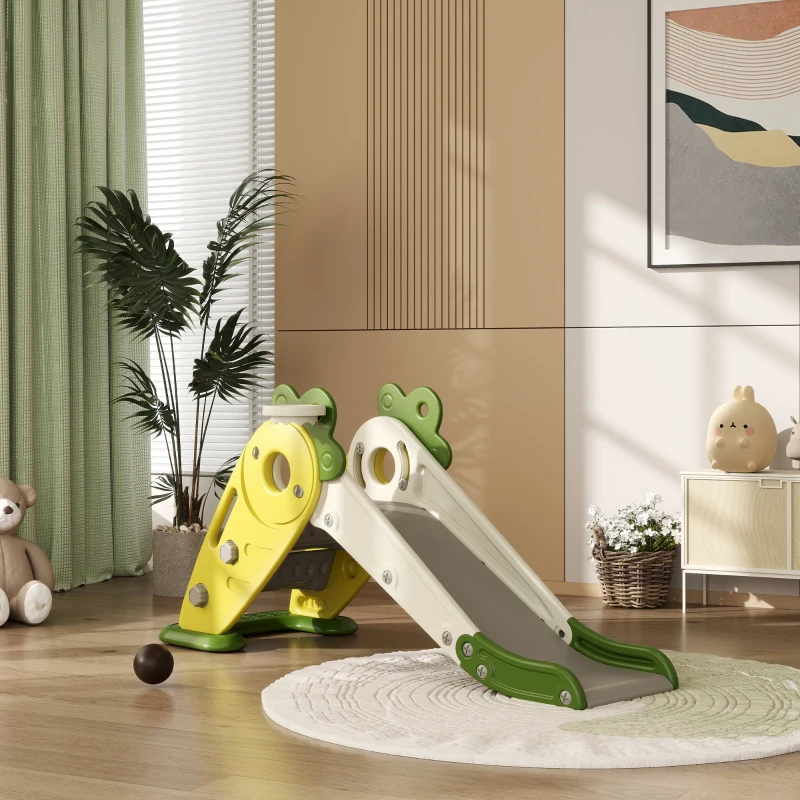 Qaba 3 in 1 Foldable Toddler Slide with Basketball Hoop, Climber, for 1-3 Years Old, Yellow