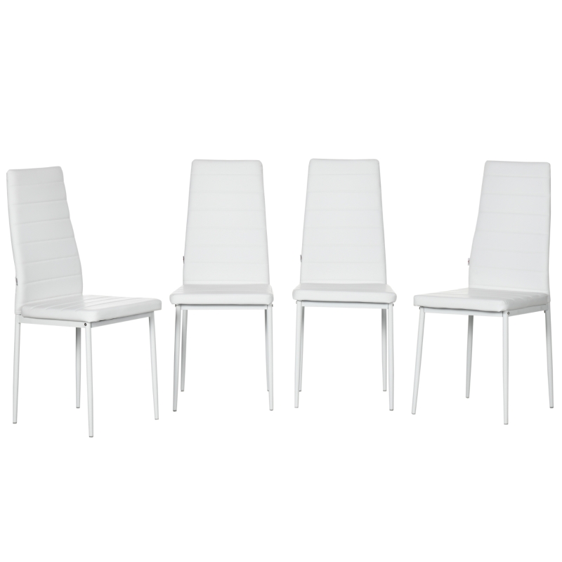 HOMCOM Modern Dining Chairs, Set of 4, High Back PU leather Upholstery and Metal Legs for the Living Room, Kitchen, Home Office, White