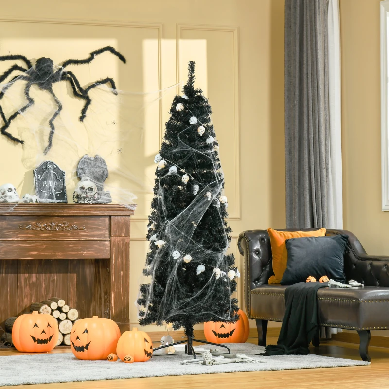 HOMCOM 6 FT Artificial Christmas Tree with Stand, Pencil Xmas Tree, Holiday Home Indoor Decoration for Party, Black