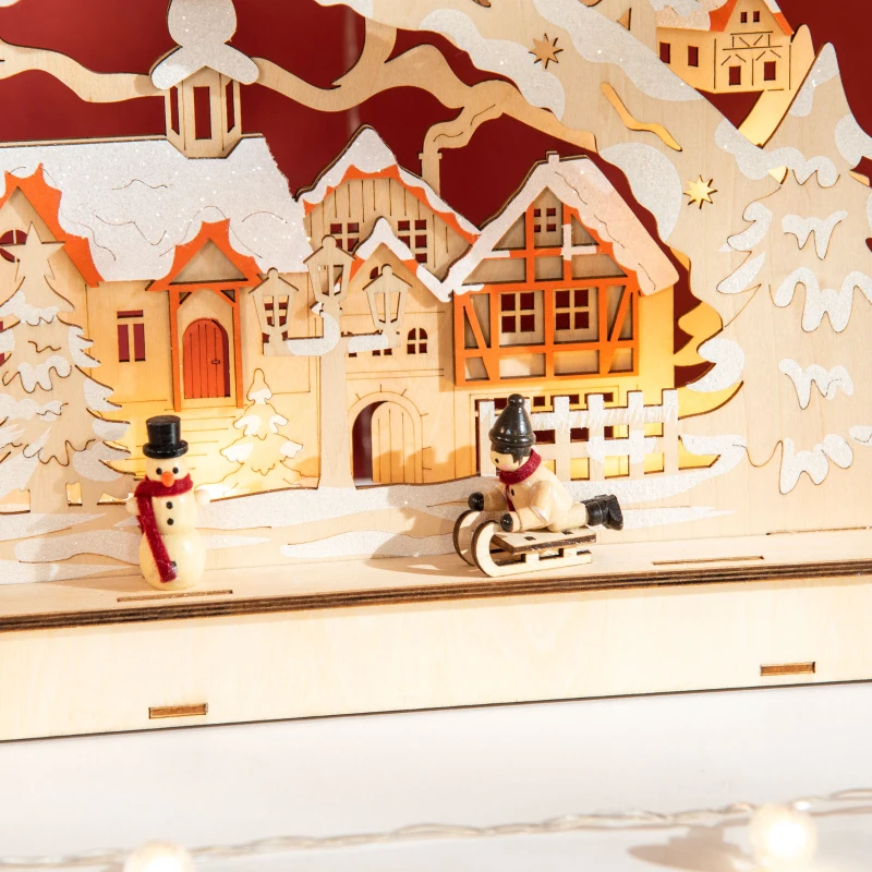HOMCOM Christmas Village House Decoration, Pre-Lit Winter Wonderland with 12 Battery Operated LED Lights, Indoor Room Décor Collection