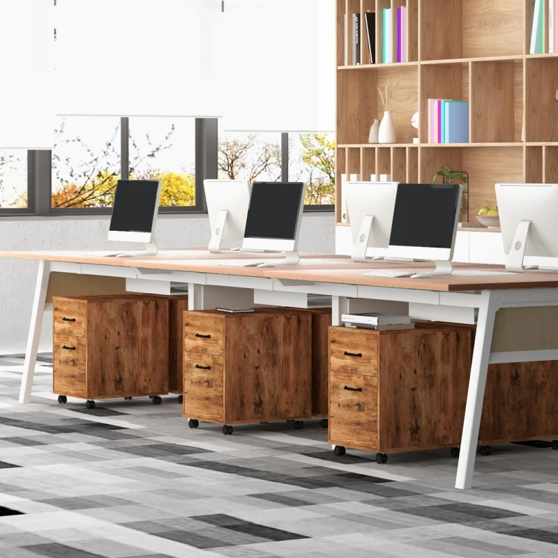 HOMCOM Vertical Filing Cabinet 2 Drawer, Mobile File Cabinet with Wheels for Letter Size, Home Office Organizer, Rustic Brown