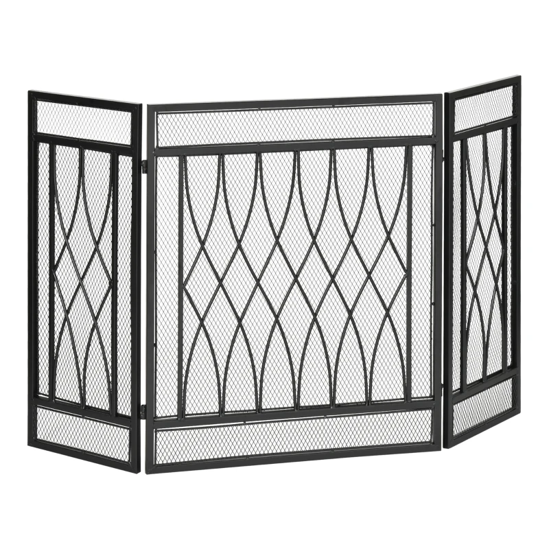 HOMCOM 3-Panel Metal Mesh Fireplace Screen, Decorative Fire Spark Guard Cover, 49.5" x 31.5"for Living Room Home Decor, Black